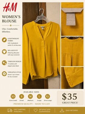 H&M Mustard Yellow V-Neck Long-Sleeve Blouse